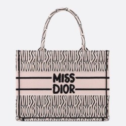 Replica Dior Medium Book Tote Bag Pink Miss Dior Allover Embroidery