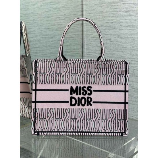 Replica Dior Medium Book Tote Bag Pink Miss Dior Allover Embroidery