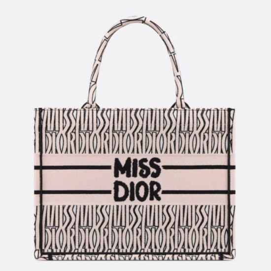 Replica Dior Medium Book Tote Bag Pink Miss Dior Allover Embroidery