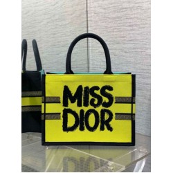 Fake Dior Medium Book Tote Bag Yellow and Blue Miss Dior Graffiti Embroidery Replica Replica Dior Medium Book Tote Bag Yellow and Blue Miss Dior Graffiti Embroidery