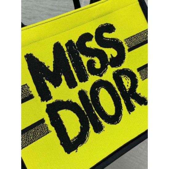 Replica Dior Medium Book Tote Bag Yellow and Blue Miss Dior Graffiti Embroidery