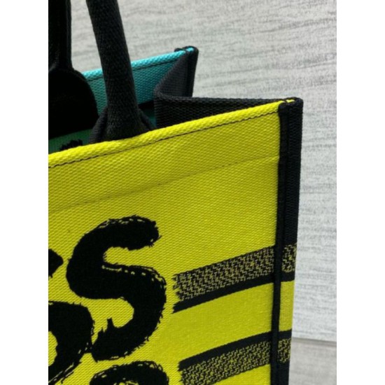 Replica Dior Medium Book Tote Bag Yellow and Blue Miss Dior Graffiti Embroidery