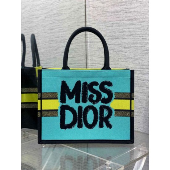 Replica Dior Medium Book Tote Bag Yellow and Blue Miss Dior Graffiti Embroidery