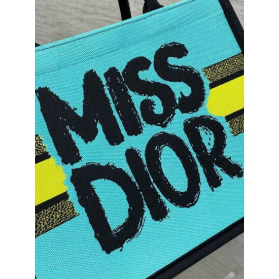 Replica Dior Medium Book Tote Bag Yellow and Blue Miss Dior Graffiti Embroidery