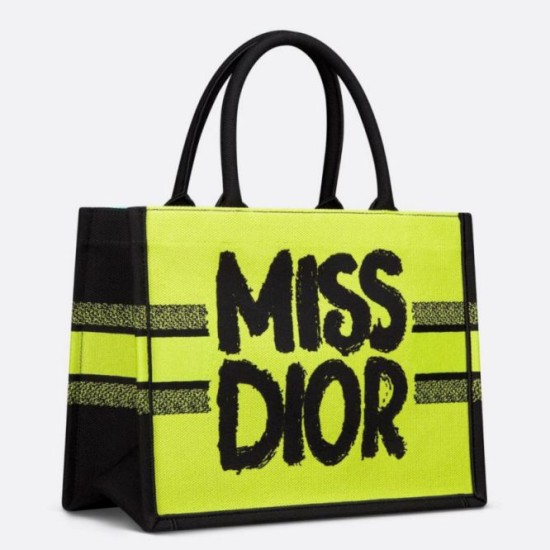 Replica Dior Medium Book Tote Bag Yellow and Blue Miss Dior Graffiti Embroidery