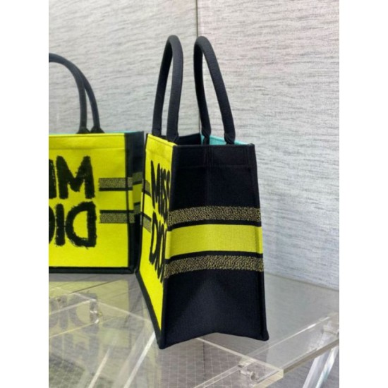 Replica Dior Medium Book Tote Bag Yellow and Blue Miss Dior Graffiti Embroidery