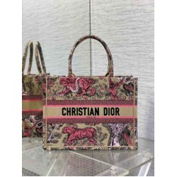 Fake Dior Medium Dioriviera Book Tote Raffia with Pink Toile de Jouy Sauvage Embroidery Replica