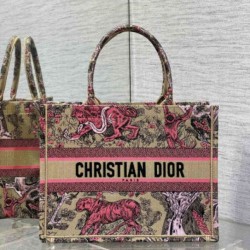 Fake Dior Medium Dioriviera Book Tote Raffia with Pink Toile de Jouy Sauvage Embroidery Replica