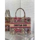 Fake Dior Medium Dioriviera Book Tote Raffia with Pink Toile de Jouy Sauvage Embroidery Replica