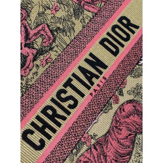 Fake Dior Medium Dioriviera Book Tote Raffia with Pink Toile de Jouy Sauvage Embroidery Replica