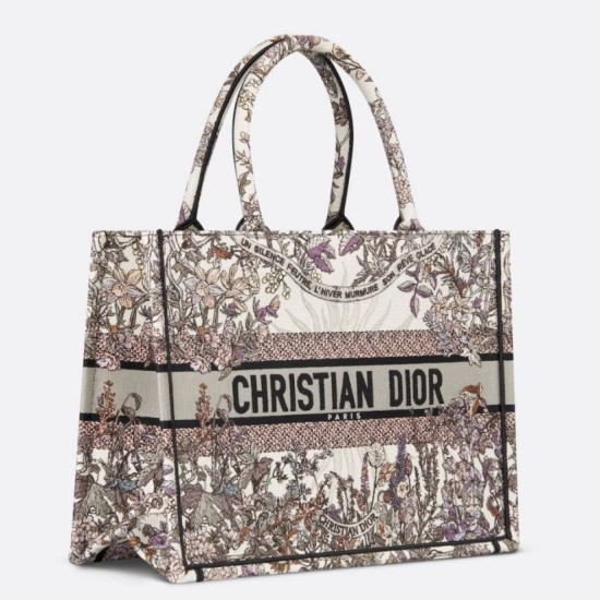 Fake Dior Medium Book Tote Bag Dior 4 Saisons Hiver Soleil Embroidery Replica