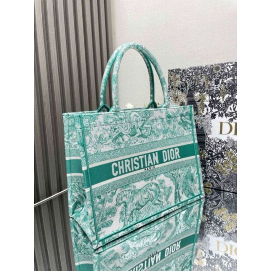 Fake Dior Medium Dioriviera Book Tote Aquamarina Toile de Jouy Embroidery Replica