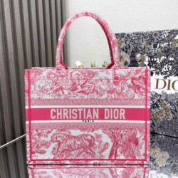 Replica Dior Medium Dioriviera Book Tote Pink Toile de Jouy Embroidery