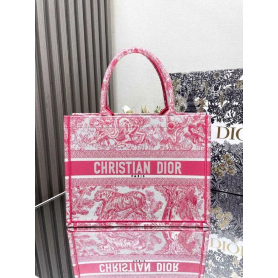 Replica Dior Medium Dioriviera Book Tote Pink Toile de Jouy Embroidery