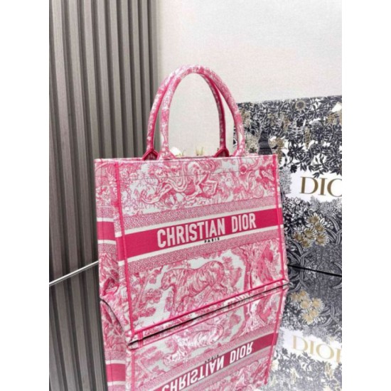 Replica Dior Medium Dioriviera Book Tote Pink Toile de Jouy Embroidery