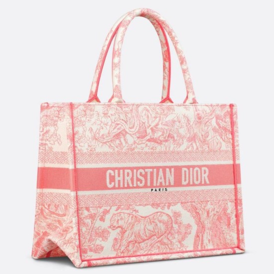 Replica Dior Medium Dioriviera Book Tote Pink Toile de Jouy Embroidery