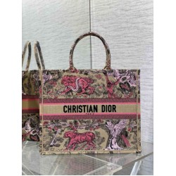 Replica Dior Large Dioriviera Book Tote Raffia with Pink Toile de Jouy Sauvage Embroidery