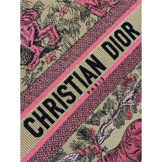 Replica Dior Large Dioriviera Book Tote Raffia with Pink Toile de Jouy Sauvage Embroidery