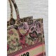 Replica Dior Large Dioriviera Book Tote Raffia with Pink Toile de Jouy Sauvage Embroidery