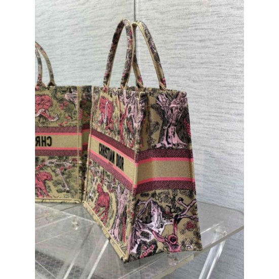 Replica Dior Large Dioriviera Book Tote Raffia with Pink Toile de Jouy Sauvage Embroidery