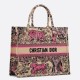 Replica Dior Large Dioriviera Book Tote Raffia with Pink Toile de Jouy Sauvage Embroidery