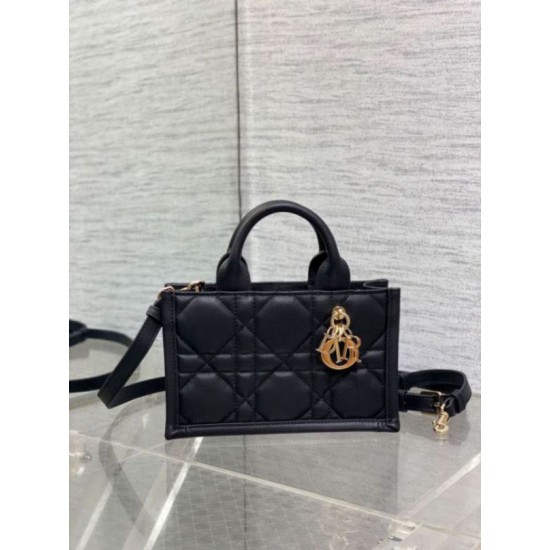 Fake Dior Mini Book Tote Bag with Strap Black Macrocannage Calfskin Replica