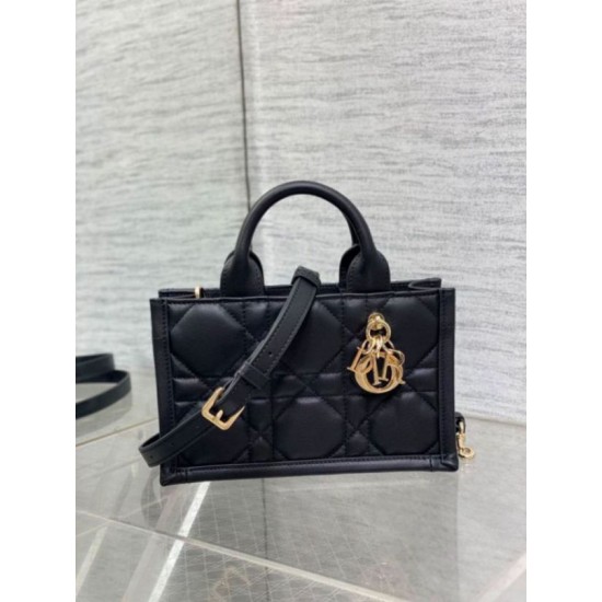 Fake Dior Mini Book Tote Bag with Strap Black Macrocannage Calfskin Replica