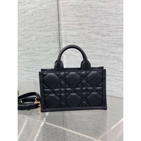 Fake Dior Mini Book Tote Bag with Strap Black Macrocannage Calfskin Replica