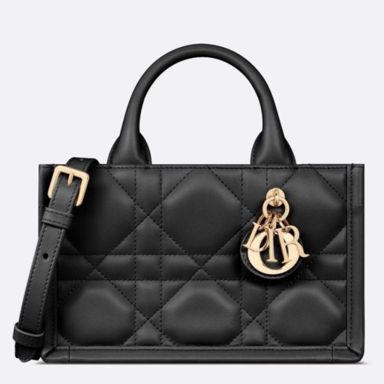 Fake Dior Mini Book Tote Bag with Strap Black Macrocannage Calfskin Replica