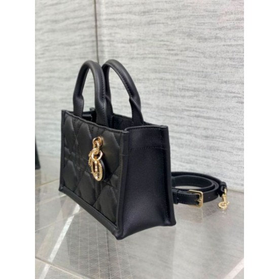 Fake Dior Mini Book Tote Bag with Strap Black Macrocannage Calfskin Replica
