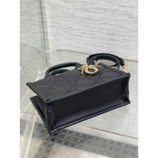 Fake Dior Mini Book Tote Bag with Strap Black Macrocannage Calfskin Replica