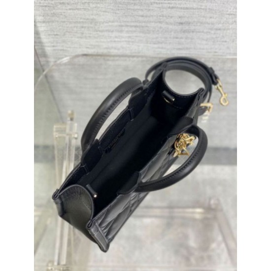 Fake Dior Mini Book Tote Bag with Strap Black Macrocannage Calfskin Replica