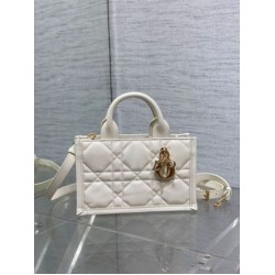 Replica Dior Mini Book Tote Bag with Strap White Macrocannage Calfskin