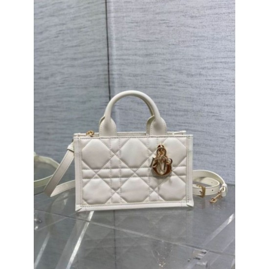 Replica Dior Mini Book Tote Bag with Strap White Macrocannage Calfskin