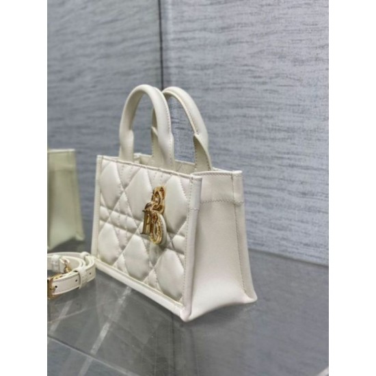 Replica Dior Mini Book Tote Bag with Strap White Macrocannage Calfskin