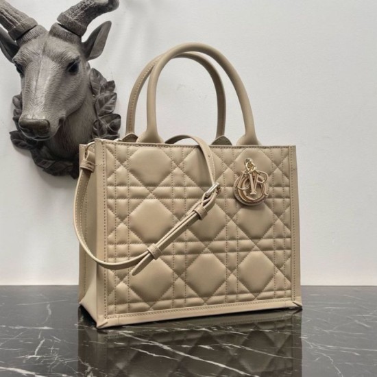Fake Dior Small Book Tote Bag with Strap Beige Macrocannage Calfskin Replica