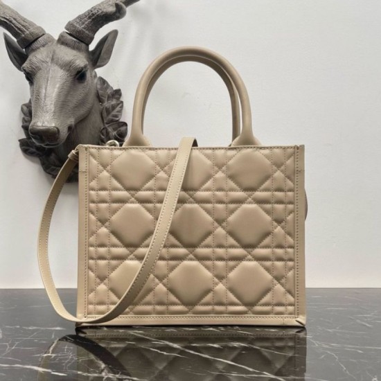 Fake Dior Small Book Tote Bag with Strap Beige Macrocannage Calfskin Replica
