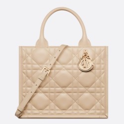 Fake Dior Small Book Tote Bag with Strap Beige Macrocannage Calfskin Replica