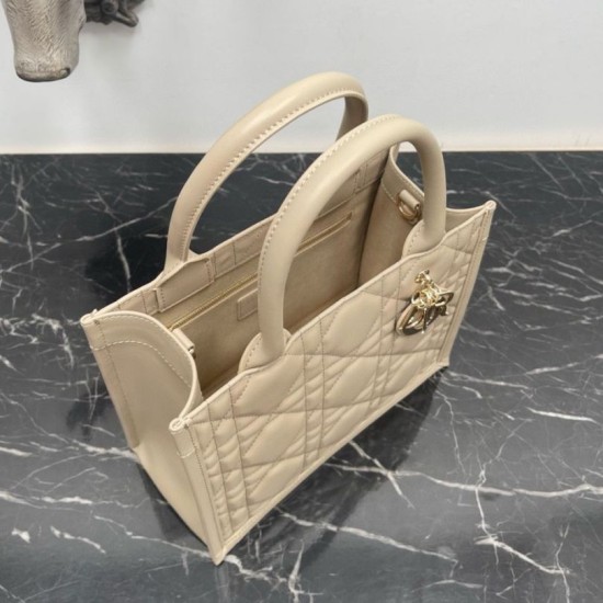 Fake Dior Small Book Tote Bag with Strap Beige Macrocannage Calfskin Replica