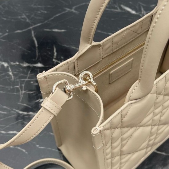 Fake Dior Small Book Tote Bag with Strap Beige Macrocannage Calfskin Replica