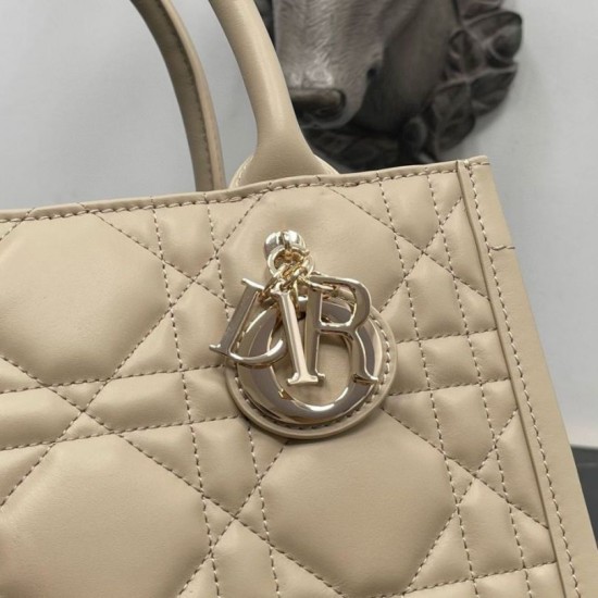 Fake Dior Small Book Tote Bag with Strap Beige Macrocannage Calfskin Replica