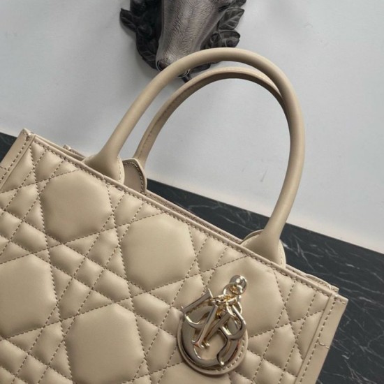 Fake Dior Small Book Tote Bag with Strap Beige Macrocannage Calfskin Replica