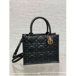 Fake Dior Small Book Tote Bag with Strap Black Macrocannage Calfskin Replica