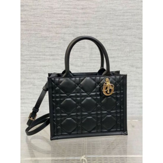 Fake Dior Small Book Tote Bag with Strap Black Macrocannage Calfskin Replica