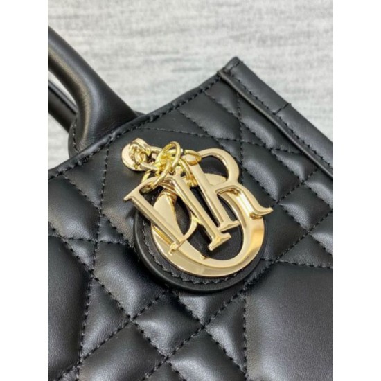 Fake Dior Small Book Tote Bag with Strap Black Macrocannage Calfskin Replica