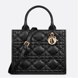 Fake Dior Small Book Tote Bag with Strap Black Macrocannage Calfskin Replica