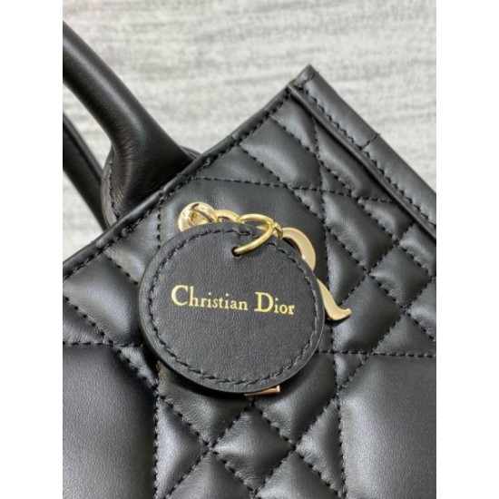 Fake Dior Small Book Tote Bag with Strap Black Macrocannage Calfskin Replica
