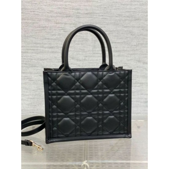Fake Dior Small Book Tote Bag with Strap Black Macrocannage Calfskin Replica