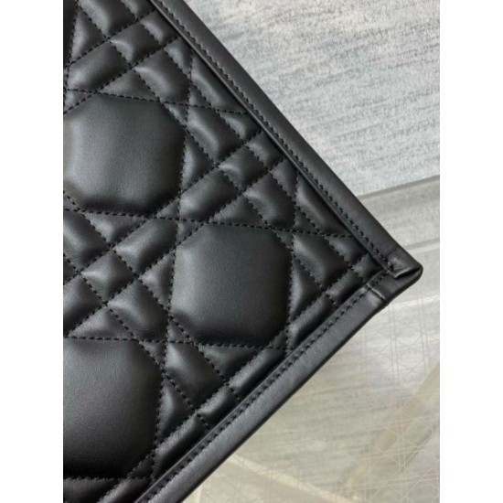 Fake Dior Small Book Tote Bag with Strap Black Macrocannage Calfskin Replica