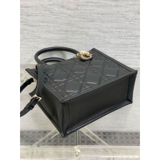 Fake Dior Small Book Tote Bag with Strap Black Macrocannage Calfskin Replica